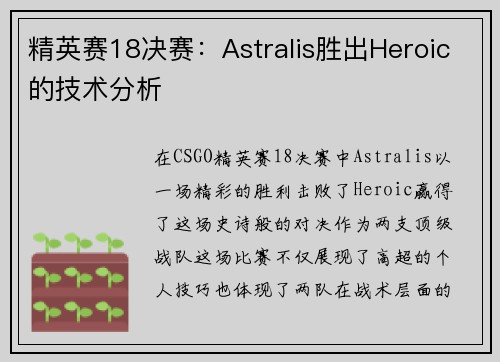 精英赛18决赛：Astralis胜出Heroic的技术分析